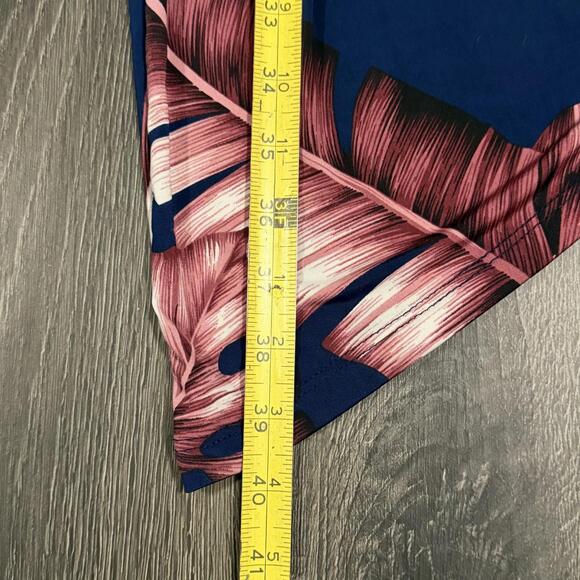 Windsor Tropical Palm Leaf Asymmetrical Ruched Bodycon Dress Navy Pink Medium - Picture 10 of 13